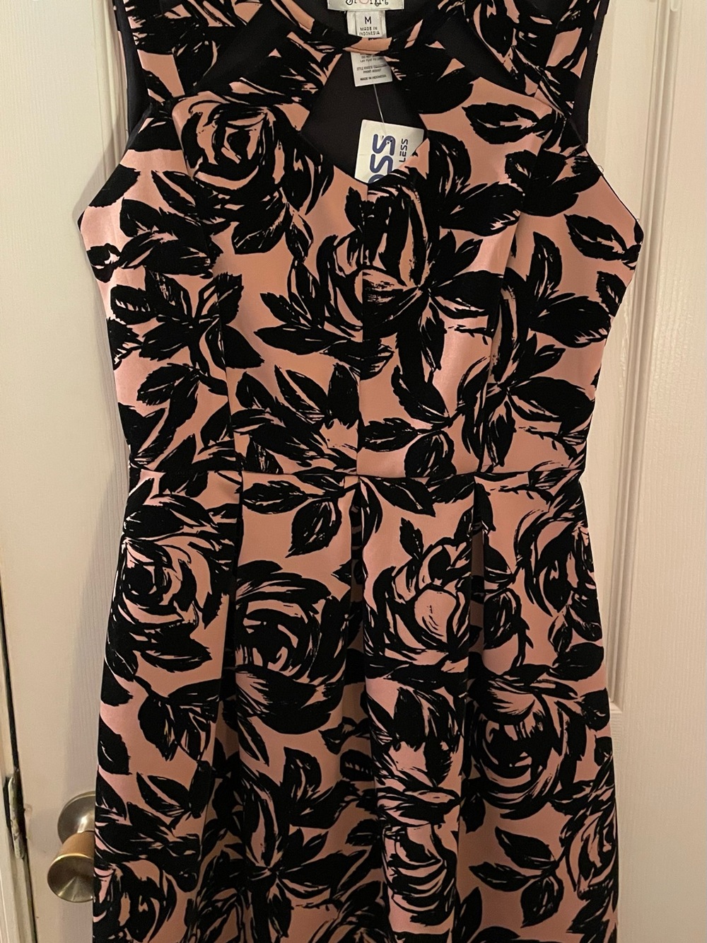 Women’s Sweet Storm Medium Pink and Black Floral Fit-and-Flare Dress New